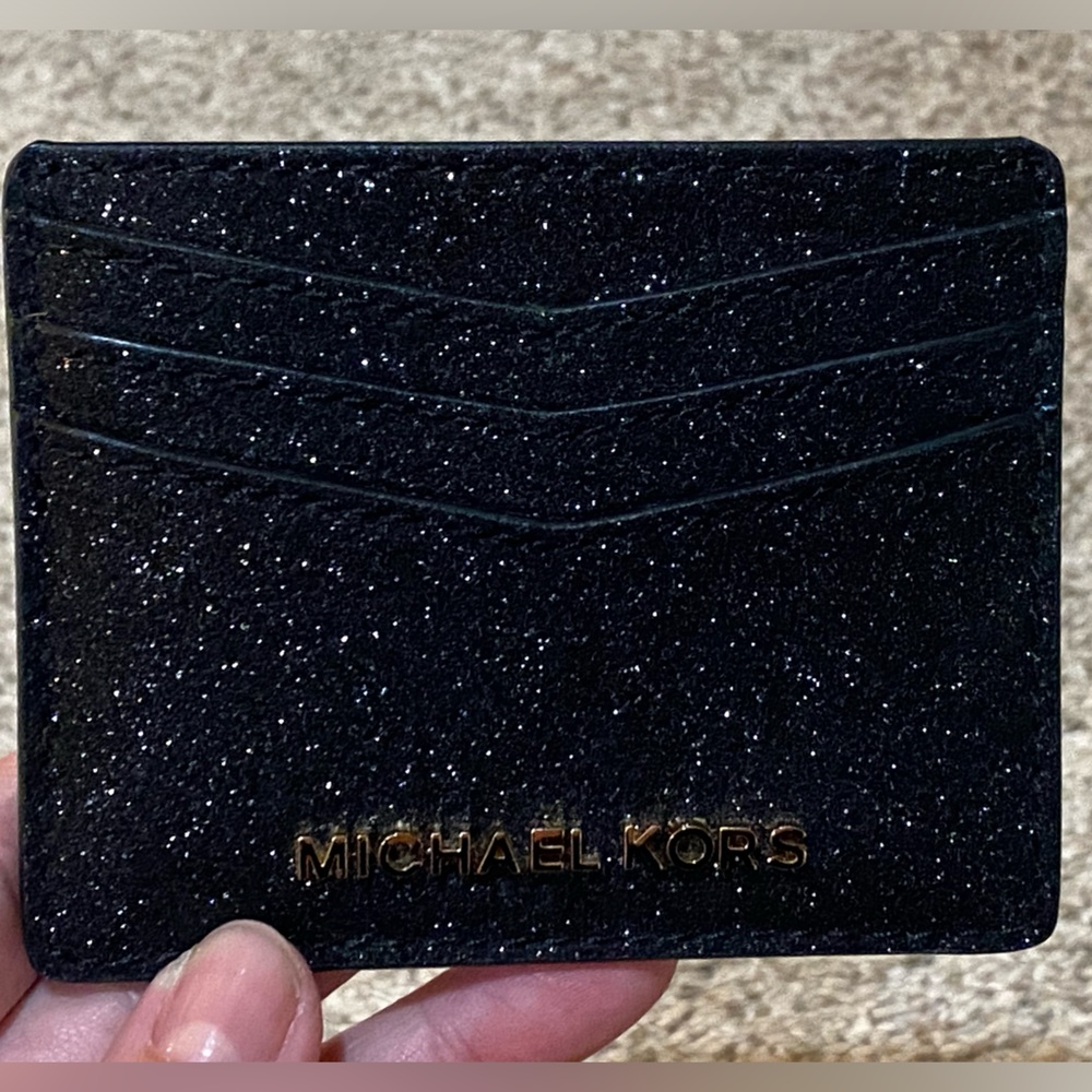 NWT:  Black glitter card case, Michael Kors